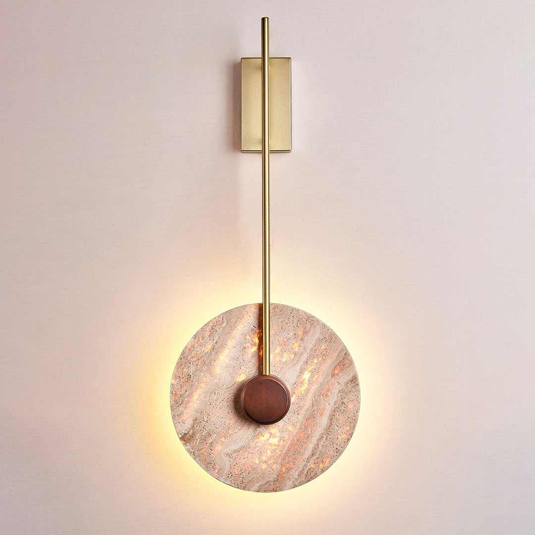 Skandinavische moderne minimalistische runde Eisen-Gelbe Travertin-LED-Wandleuchte 