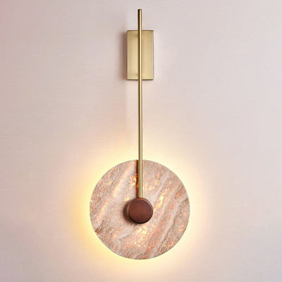 Skandinavische moderne minimalistische runde Eisen-Gelbe Travertin-LED-Wandleuchte 