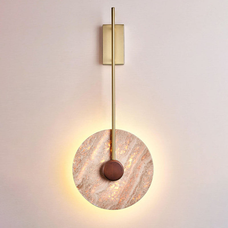 Skandinavische moderne minimalistische runde Eisen-Gelbe Travertin-LED-Wandleuchte 