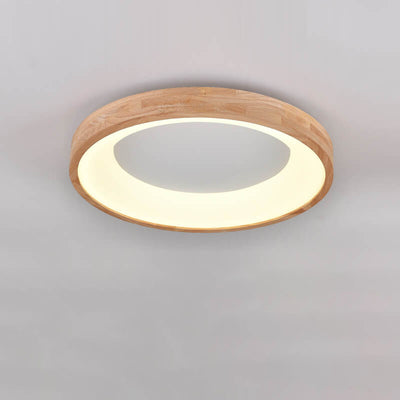 Nordic Minimalist Log Wood Round LED Flush Mount Ceiling Light