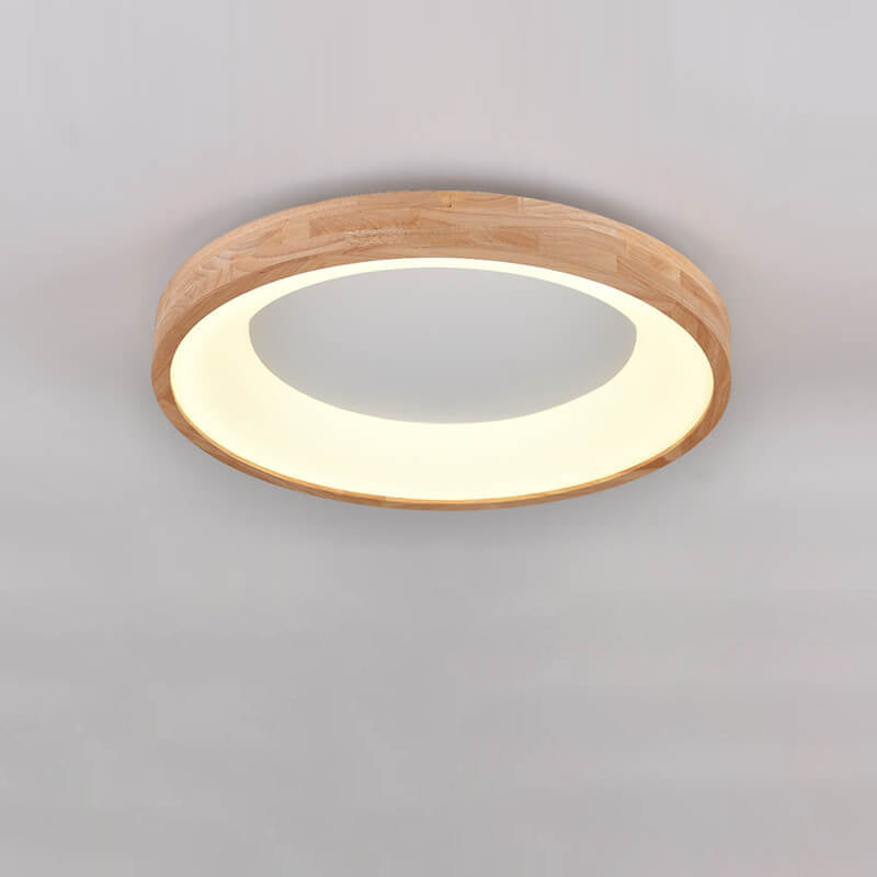 Nordic Minimalist Log Wood Round LED Flush Mount Ceiling Light