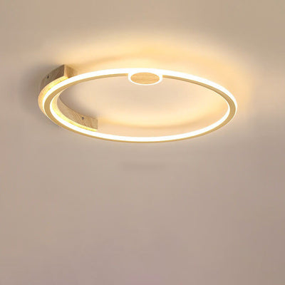 Modern Minimalistic Round Solid Color Wood Iron Acrylic LED Flush Mount Light