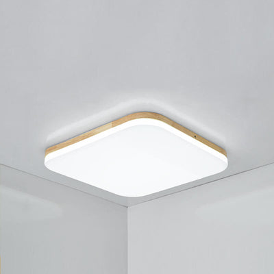 Nordic Simplicity Solid Wood Rectangular PVC LED Flush Mount Ceiling Light