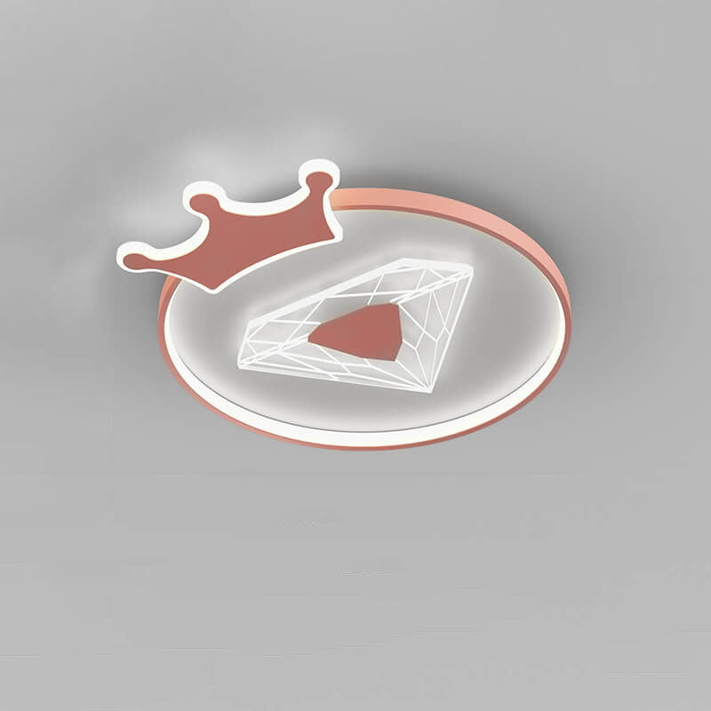 Plafonnier LED pour enfants avec abat-jour acrylique en forme de couronne ronde et diamant de simplicité créative 