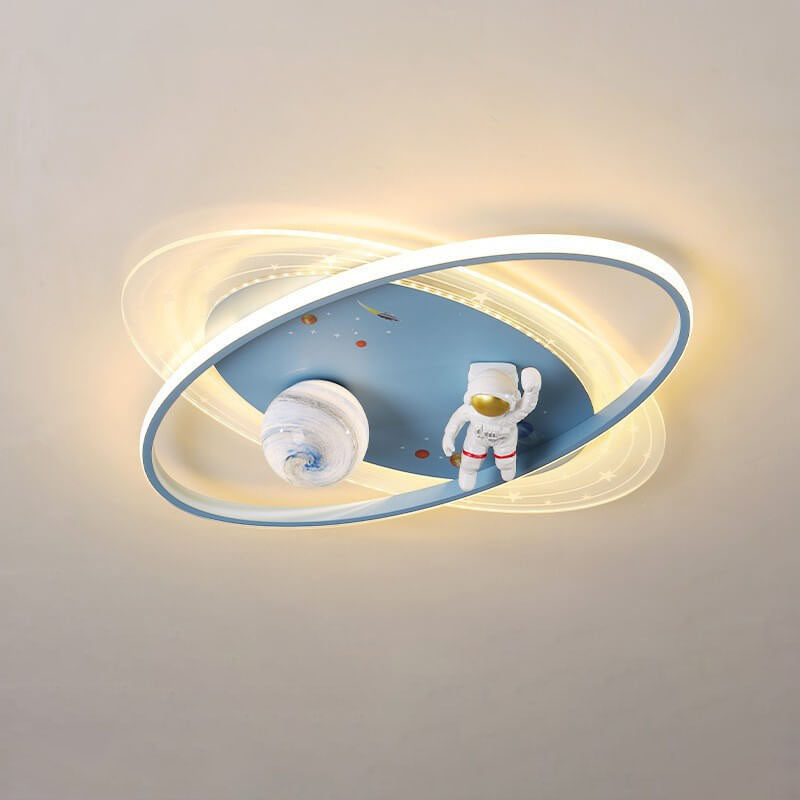 Childlike Cartoon Resin Astronaut Round Acrylic LED Flush Mount Ceiling Light