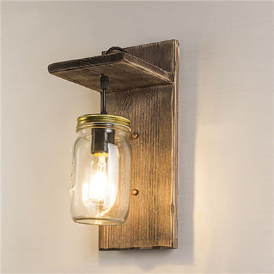 Retro Industrial Wood Iron 1-Light Wall Sconce Lamp