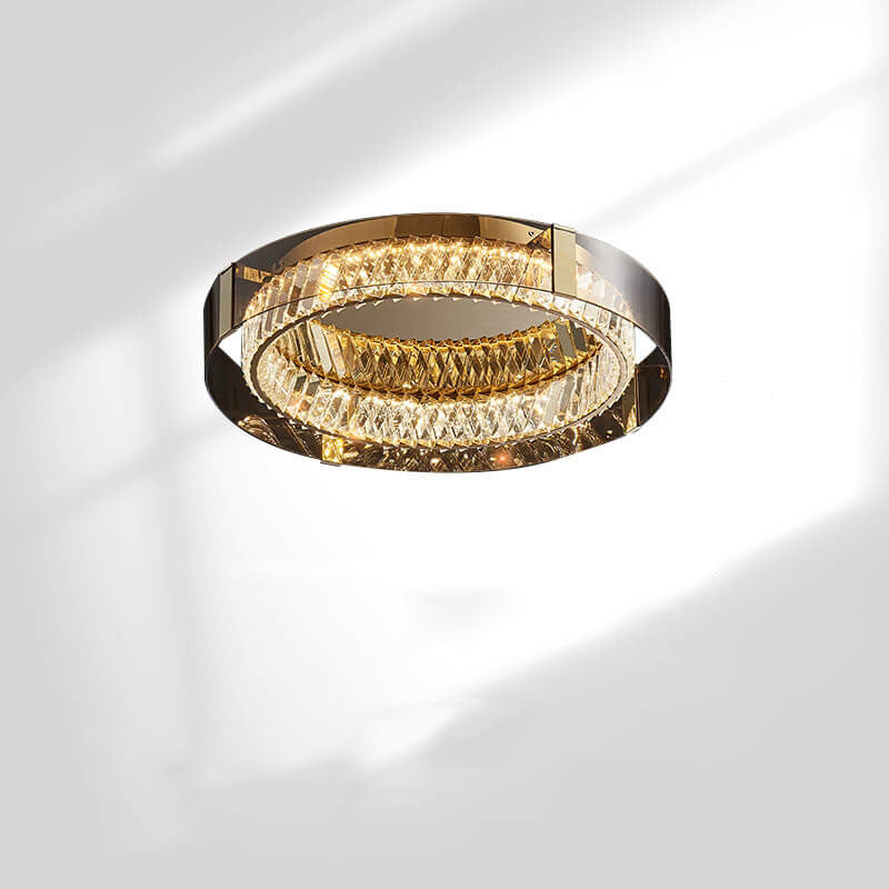 Modern Light Luxury Stainless Steel Plating Crystal Hardware Circle LED Flush Mount Ceiling Light for Living Room