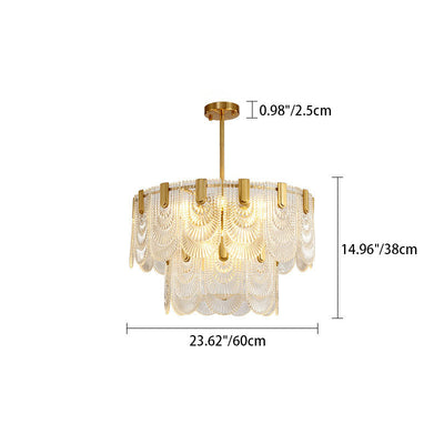 Modern Luxury Round Double Layer Glass Iron 6/9 Light Pendant Light For Living Room