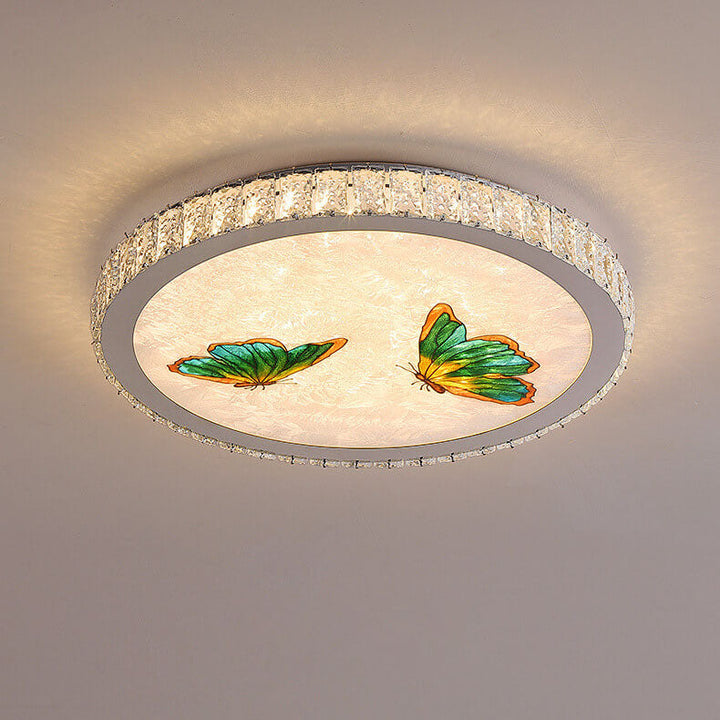 Modern Luxury Enamel Crystal Round LED Flush Mount Ceiling Light