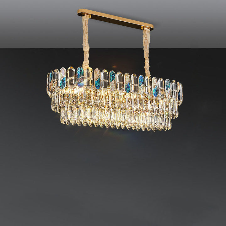 Modern Luxury Round Shell Embellishment Tiered Iron Crystal Shade 11/12/15/21/28-Light Chandelier For Living Room