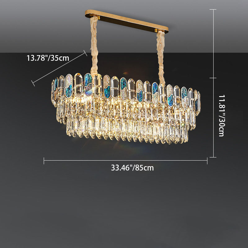 Modern Luxury Round Shell Embellishment Tiered Iron Crystal Shade 11/12/15/21/28-Light Chandelier For Living Room