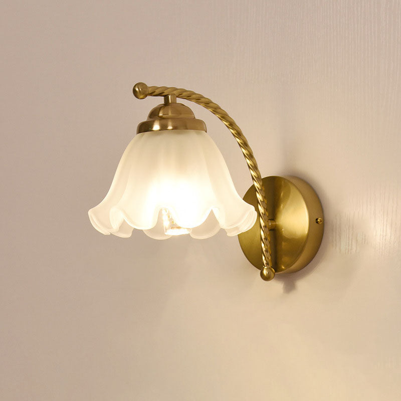 Traditional French Floral Hardware Glass 1-Light Wall Sconce Lamp For Bedroom