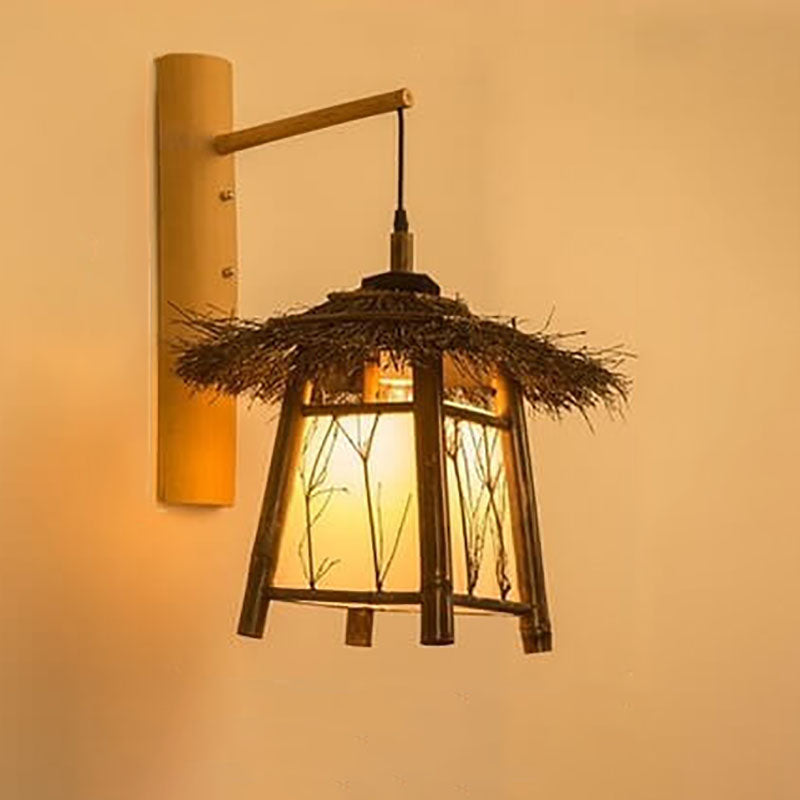 Modern Vintage Rustic Twine Rattan Weaving 1-Light Wall Sconce Lamp