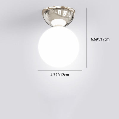 Contemporary Scandinavian Iron Spherical Glass Shade 1-Light Semi-Flush Mount Ceiling Light For Hallway