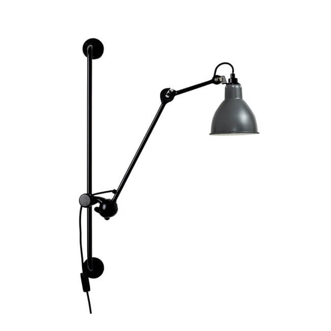 Lampe murale industrielle vintage à bras oscillant à long poteau en fer à 1 lumière 