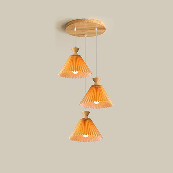 Lustre nordique à cône plissé en bois, 1/3 lumières, luminaire d&