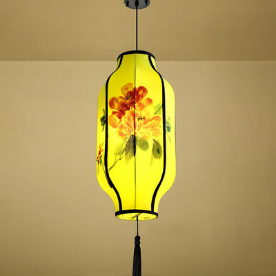 Oriental Antique Handmade Oval Lantern Fabric 1-Light Pendant Light