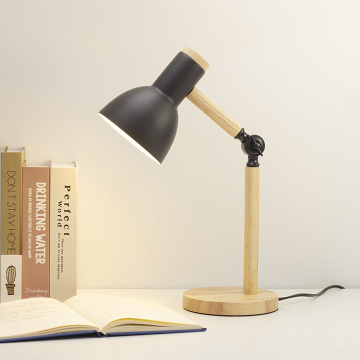 Moderne, minimalistische, einfarbige, drehbare Holz-Eisen-Tischlampe mit 1 Leuchte 