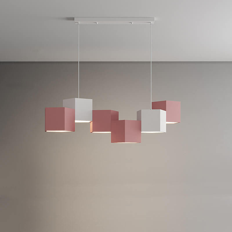 Modern Creative Square Geometric Iron LED Macaron Chandelier