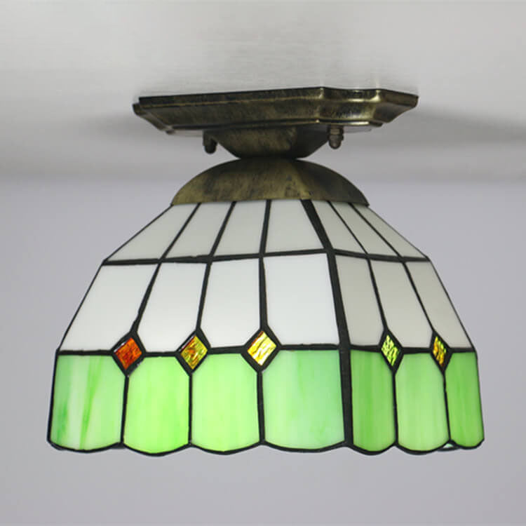 Tiffany Stained Glass Dome 1-Light Semi-Flush Mount Ceiling Light