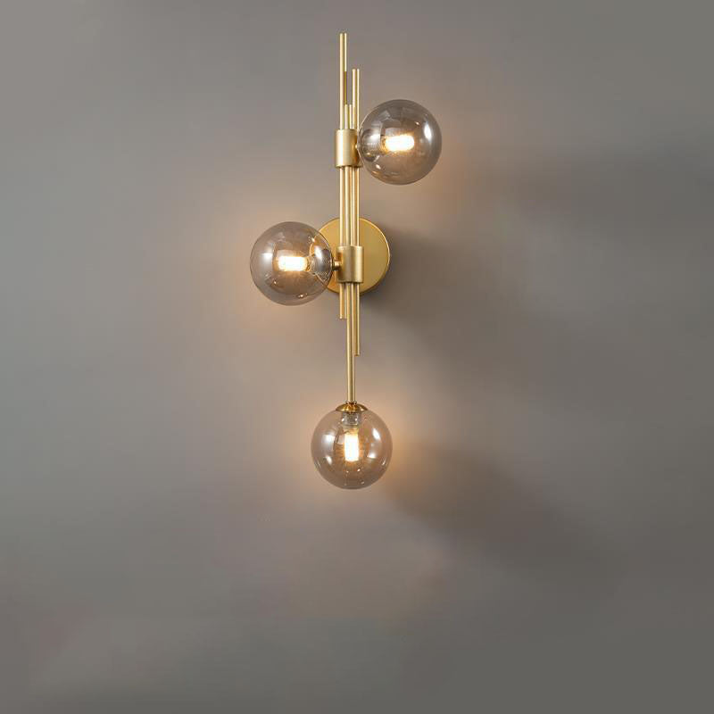 European Vintage Minimalist Orb Hardware Glass 3-Light Wall Sconce Lamp