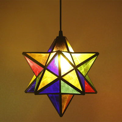 European Tiffany Pentagram Stained Glass 1-Light Pendant Light