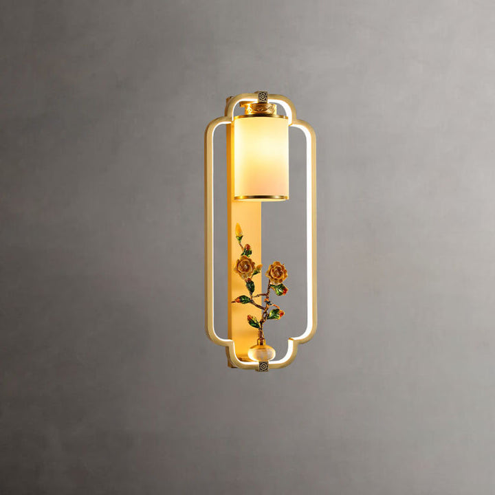 Aplique de pared LED con nudo de anillo de jade de latón chino moderno 