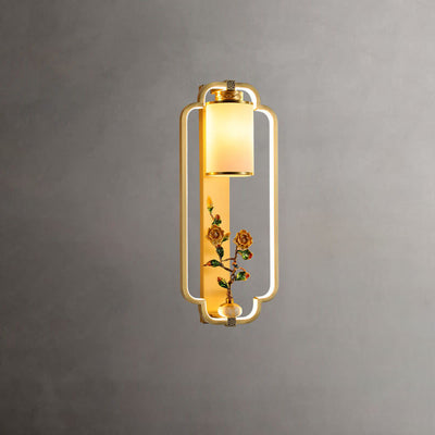 Modern Chinese Brass Jade Ring Knot LED Wall Sconce Lamp