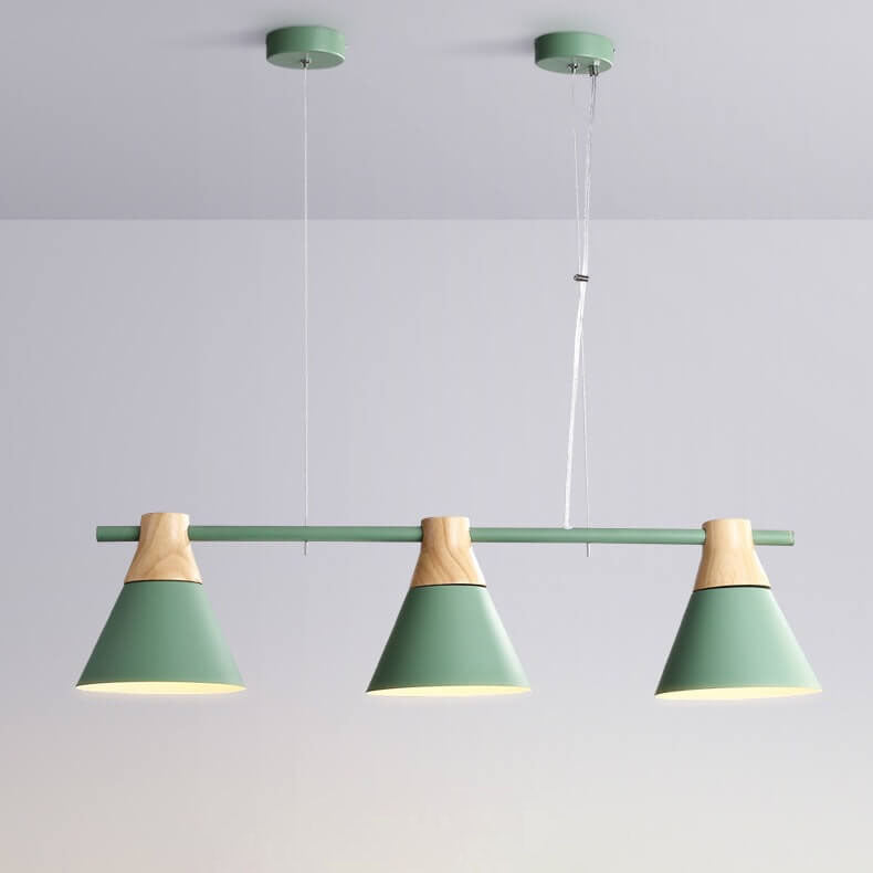 Nordic Macaron Cone Shade Wood Top 3-Light Kronleuchter