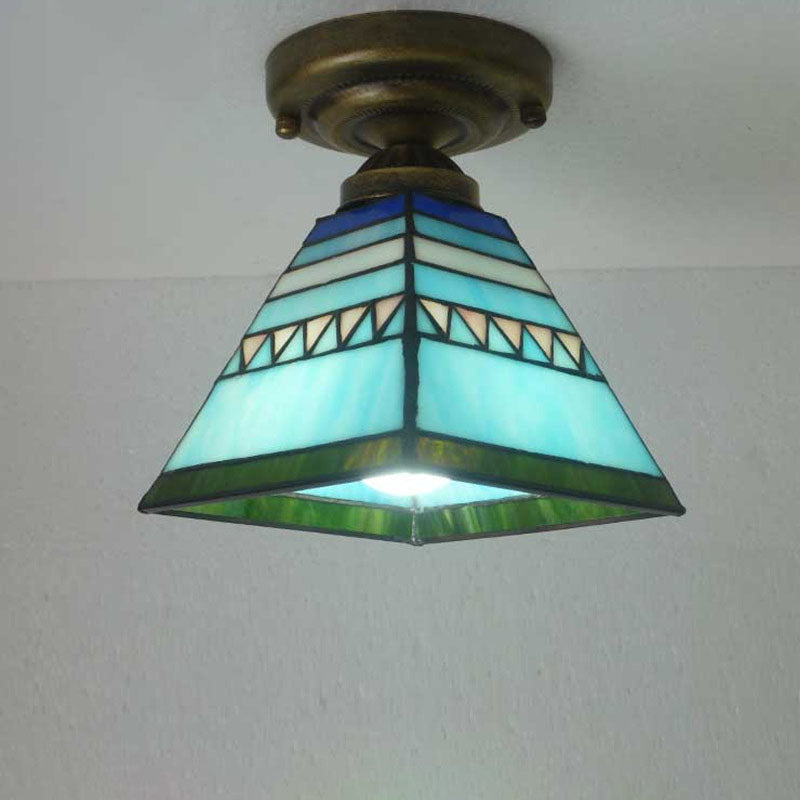 European Vintage Tiffany 1-Light Semi-Flush Mount Light