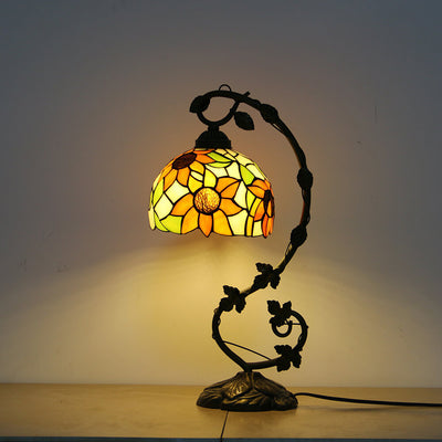 Tiffany Rustic Rose Stained Glass Vine Resin 1-Light Table Lamp