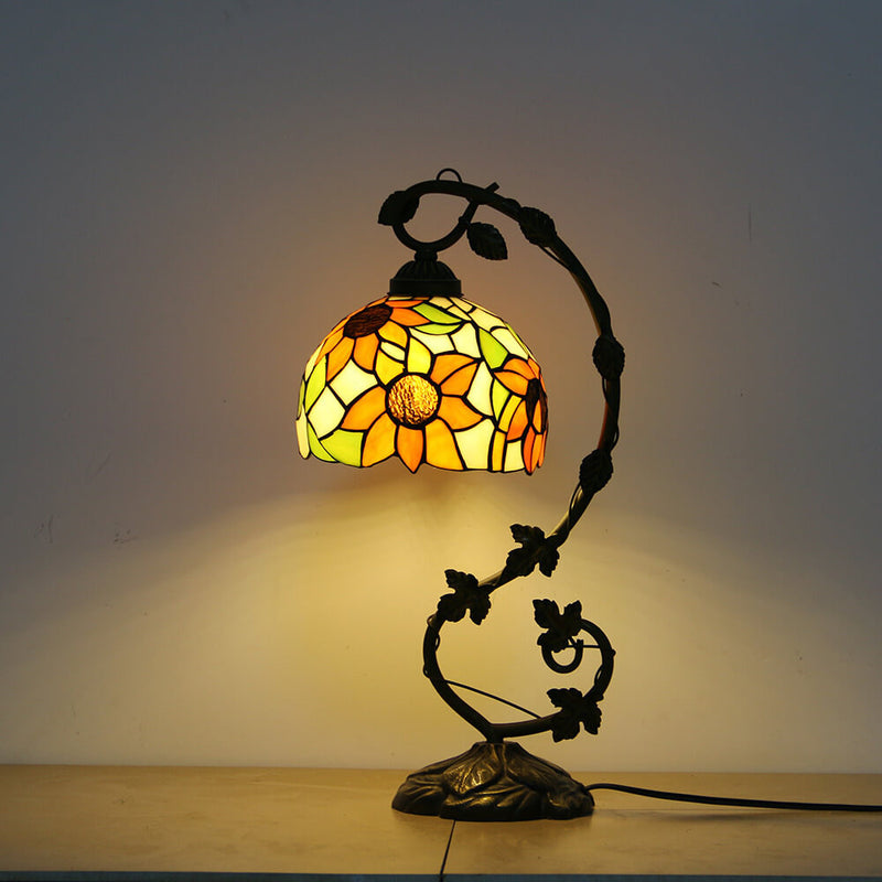 Tiffany Rustic Rose Stained Glass Vine Resin 1-Light Table Lamp