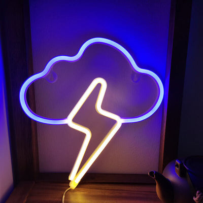 ضوء LED على شكل سحابة نيون إبداعية مع إضاءة رعدية يعمل بالبطارية/USB للزينة 