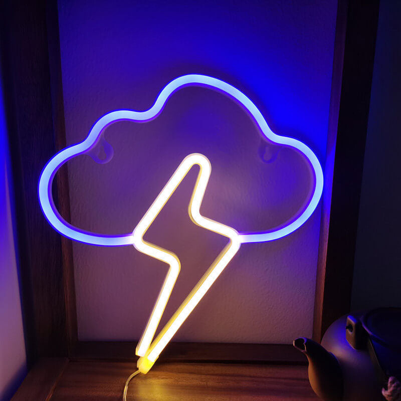 ضوء LED على شكل سحابة نيون إبداعية مع إضاءة رعدية يعمل بالبطارية/USB للزينة 
