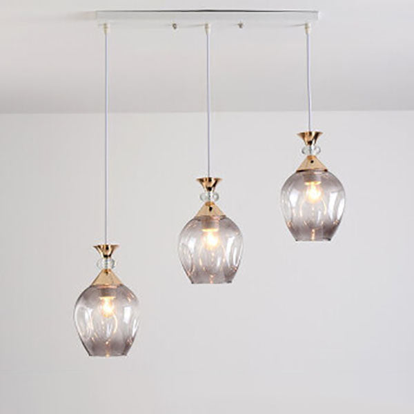 Zeitgenössische nordische Inselleuchte mit kugelförmigem Schirm aus Farbverlaufsglas und Metall, 1/3-flammig, für das Wohnzimmer 