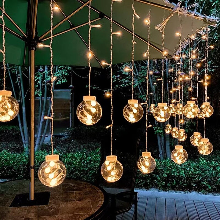 LED-Solar-Stern-Mond-Vorhang-Licht-Weihnachtsterrasse im Freien Dekorative Camping-Schnur-Lichter 