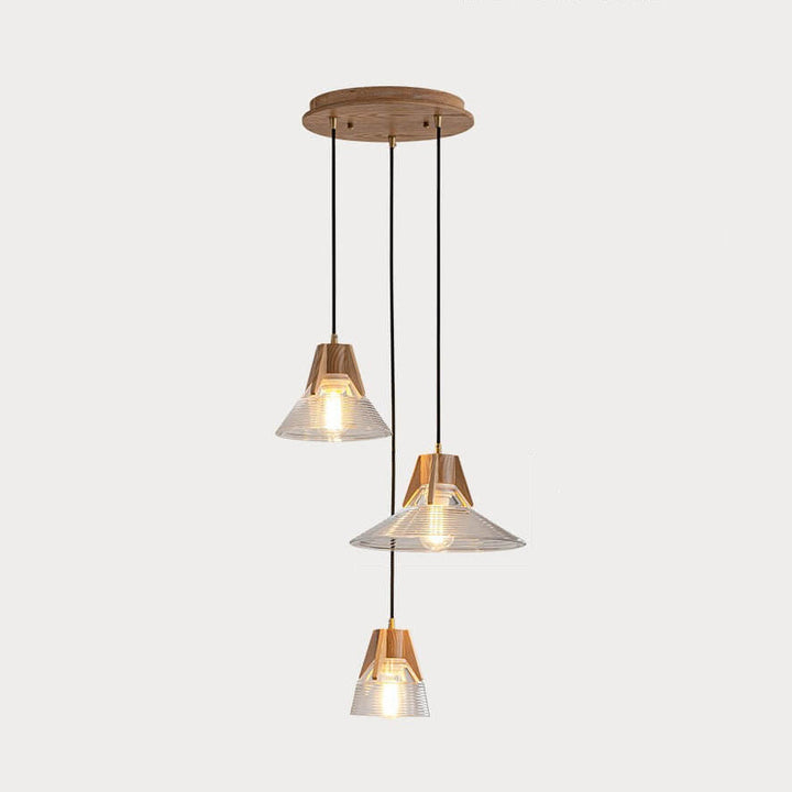 Lámpara de Isla de Cono de Vidrio de Tronco Japonés Vintage 1/3 Luces Candelabro 