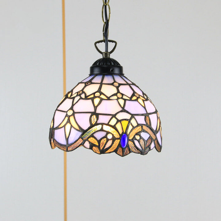 Suspension lumineuse à 1 ampoule en verre teinté avec perles Rustic Rose de Tiffany 