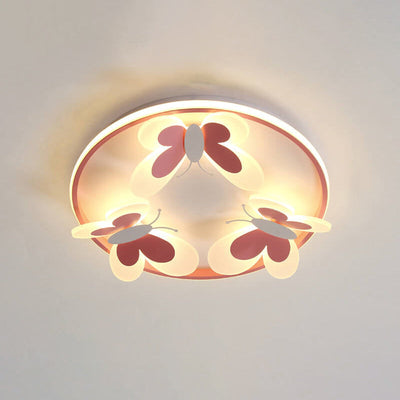 Cartoon Creative Pink Butterfly Circle LED Flush Mount Ceiling Light