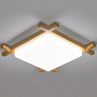 Modern Solid Wood Square Japanese Tatami LED Flush Mount Ceiling Light