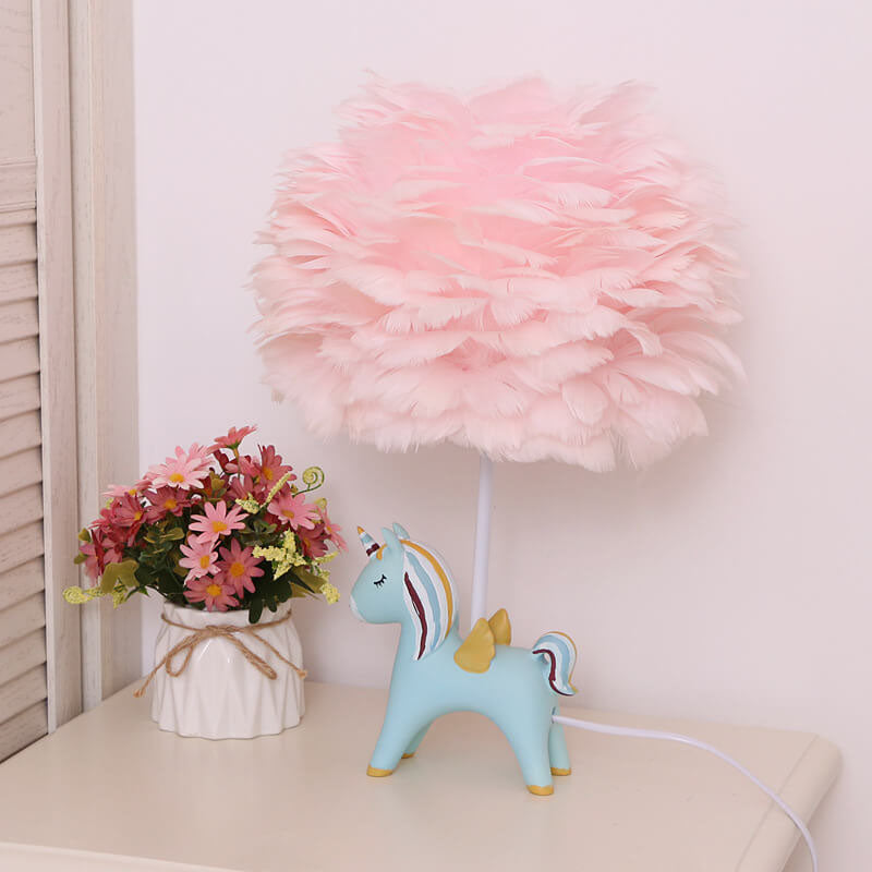 Moderne kreative Einhornfeder Kinder 1-Licht Tischlampe