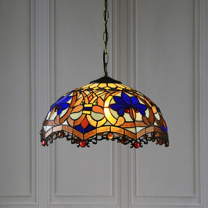 Lámpara colgante de 1 luz con cúpula de vidrio teñido estilo Tiffany Rustic 