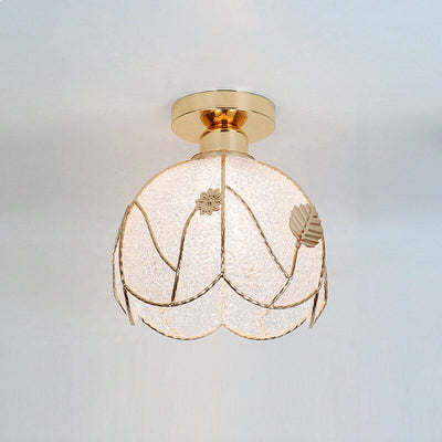 European Light Luxury Glass Gold 1-Light Semi-Flush Mount Ceiling Light