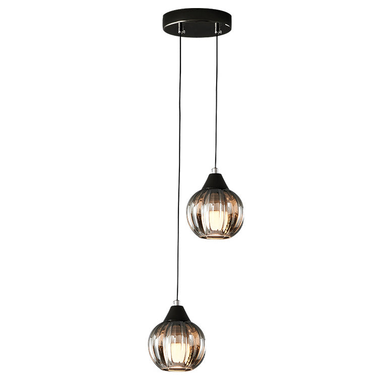 Italian Minimalist Glass Round Metal 1/2 Light Chandelier