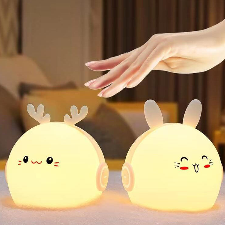 Lámpara de mesa con luz LED USB de silicona con forma de ciervo y conejo creativo 