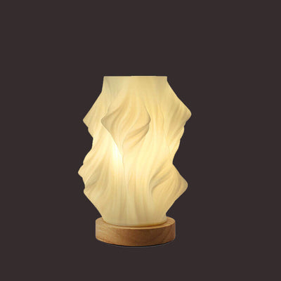 Contemporary Scandinavian Round Wave Pod Wood PLA 1-Light Table Lamp For Bedroom