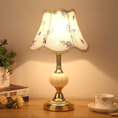 Nordic Vintage Floral Glass Fabric 1-Light Table Lamp