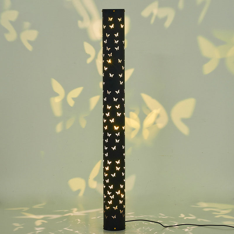 Contemporary Creative Cylinder Butterfly Iron Aluminum LED Standing Floor Lamp For Living Room