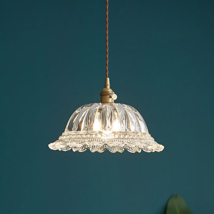 Contemporary Nordic Floral Glass Brass 1-Light Pendant Light For Living Room &amp; Bedroom