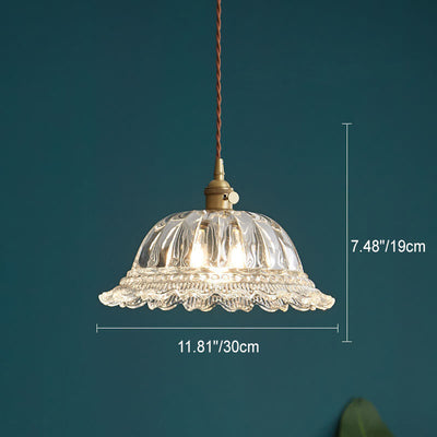 Nordic Vintage Floral Glass Brass 1-Light Pendant Light